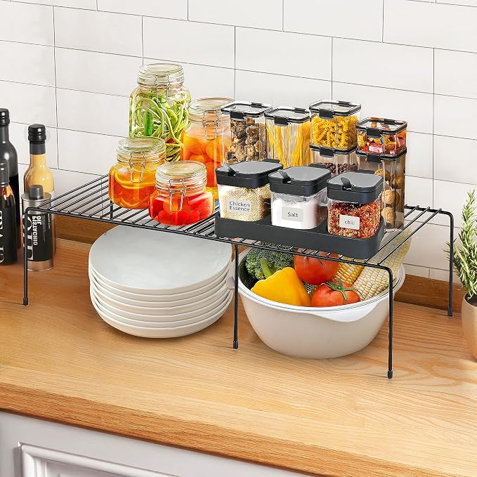 Ravinte 2 Pack Expandable Freezer Shelf Organizer, Black Kitchen Storage | Rustproof Metal Wire, Adjustable Width, Fridge, Pantry, Cupboard, Countertop, Easy Install, No Tools Needed, Space Saving