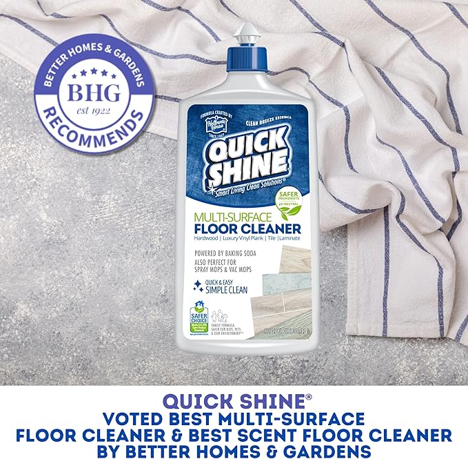 Quick Shine Multi Surface Floor Cleaner 27oz, 6Pk | Ready to Use-Streak Free- No Rinse | Use on Hardwood, Laminate, Luxury Vinyl Plank & Stone | Use in Spray Mops & Vac Mops | Safer Choice Cleaner