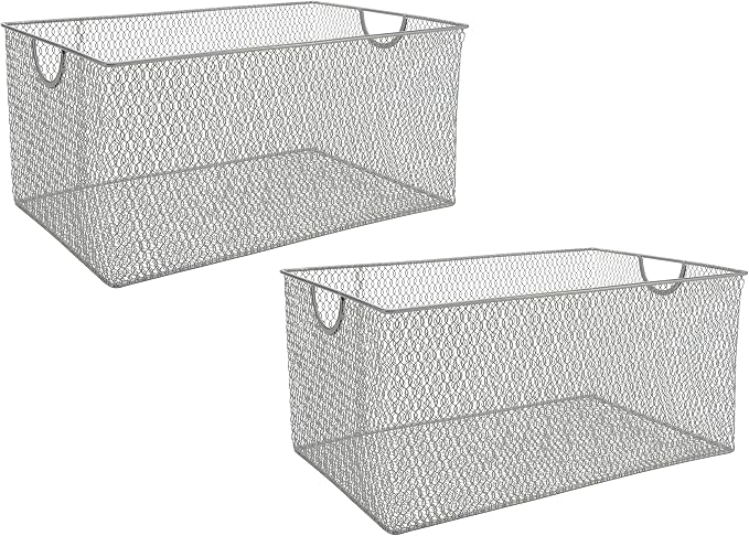 YBM HOME Kitchen Pantry Organizer Wire Baskets for Shelves, Cabinets, Pantry, Countertop, Mesh Open Storage Bin Metal Basket for Organizing Food Supplies, 2 Pack, 14.5x9.25x7