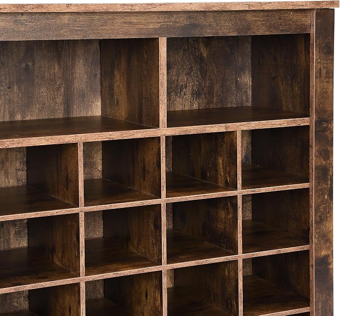 Flieks 24-Cube Organizer Shoe Storage Cabinet, Stylish Design Shoe Cabinet with Multiple Storage Capacity, Free Standing Cabinet with Curved Base for Entryway, Living Room, Hallway, Rustic Brown