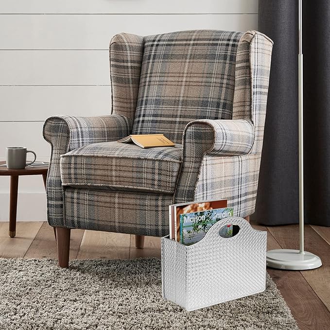 HofferRuffer Magazine Basket Holder, Foldable Magazine Rack, Document File Holder Organizer, File Folder, Newspaper Storage Bin Organizer for Home or Office (Silver)