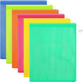 Frienda 6 Pieces Mesh Stuff Sack, 11 x 15 Inch Durable Nylon Drawstring Laundry Bag for Rinsing Beach Toys, Seashell Collecting, Mesh Bags for Travel(Fluorescent Color)