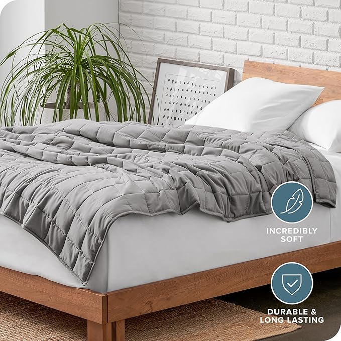 Bare Home Weighted Blanket All-Natural 100% Cotton with Nontoxic Glass Beads 48"x72" 12lbs, Light Grey