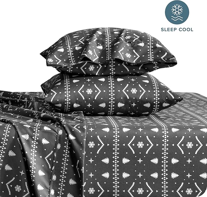 Bare Home Twin Sheet Set - 1800 Ultra-Soft Microfiber Double Brushed - Deep Pockets - Easy Fit - Extra Soft - 3 Piece Set - Holiday Bed Sheets (Twin, Winter Alpine)
