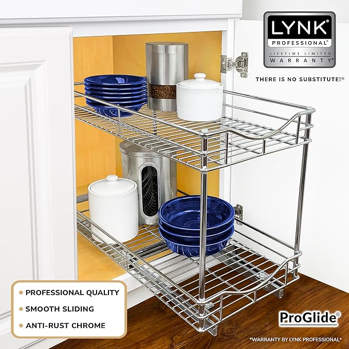 LYNK PROFESSIONAL® Pull Out Cabinet Organizer - 11" x 21" - Slide Out Cabinet Organizer for Kitchens - Sliding Shelves - Pull Out Drawer, Pots and Pans Storage - Lifetime Ltd Warranty - 2 Tier