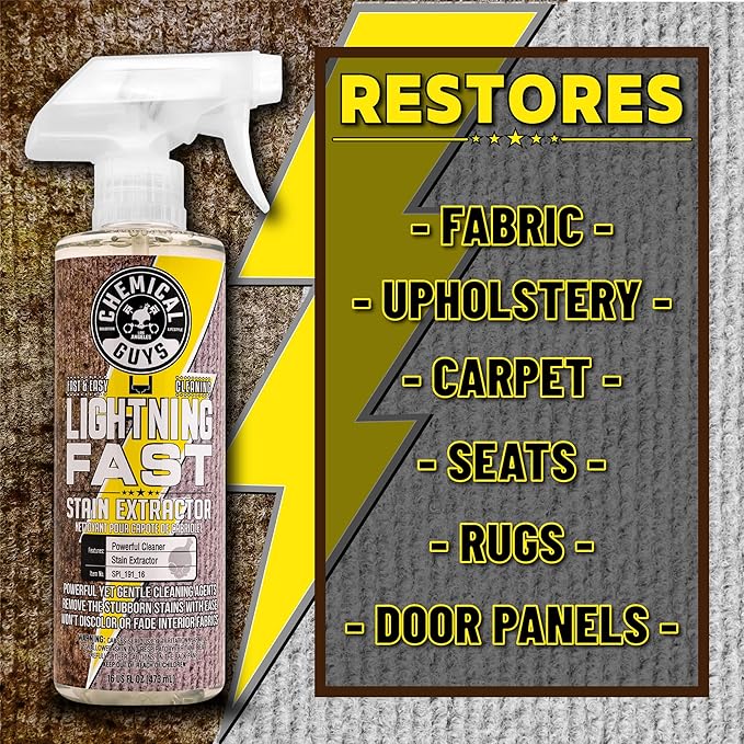 Chemical Guys Lightning Fast Carpet and Upholstery Stain Extractor, (Fabric, Upholstery, & Carpet), Safe for Cars, Home, Office, Furniture & More, 32 fl oz, Fresh Scent