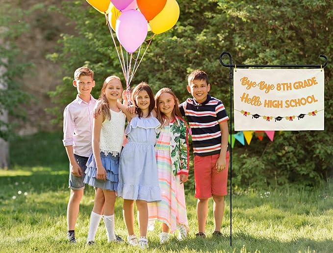 Graduation Banner Party Decor-Rectangular Canvas Banner Pennant Poster Wall Sign-Garland for Congratulation Graduation Party Supplies Classroom Front Door Home Decorations-Bye Bye 8th Grade