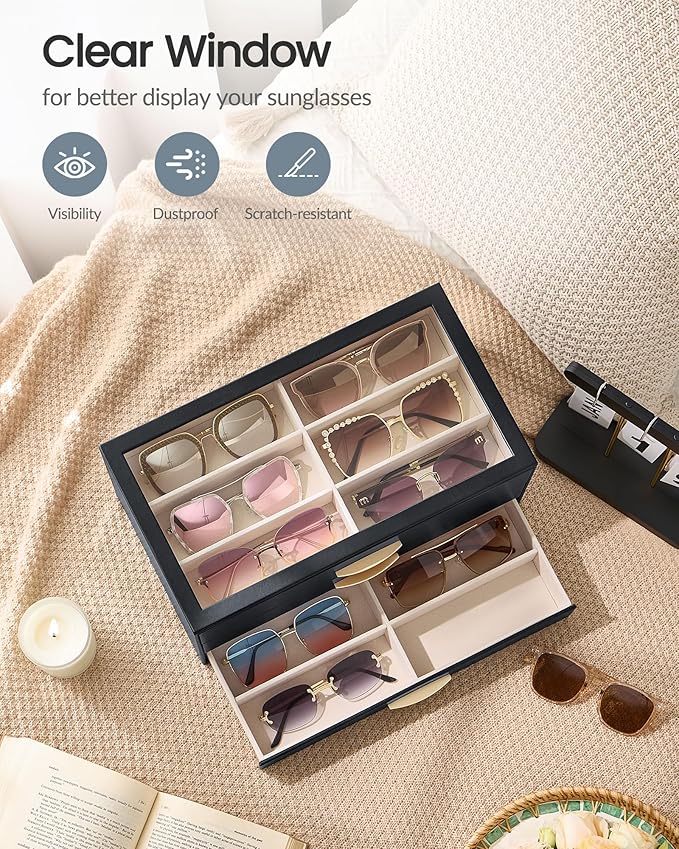 Lolalet Enlarged Sunglasses Organizer for women | Multi Eyewear Storage Box, Eye Glasses Case Display Holder with Clear Lid for Eyeglass Collection