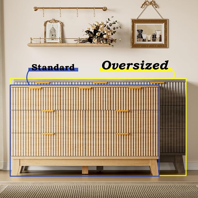 BORNOON Fluted 7 Drawer Dresser, 47.2" Wide Modern Boho Chest of Drawers, Wooden Storage Dresser TV Stand for Bedroom, Living Room, Closet, Hallway, Curved Profile Design