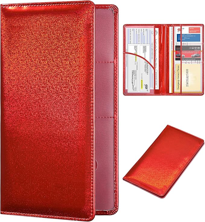 HERRIAT Car Registration and Insurance Card Holder,Glitter Leather Vehicle Glove Box Automobile Documents Paperwork Wallet Case Organizer for ID, Key Contact Information Cards,Men&Women