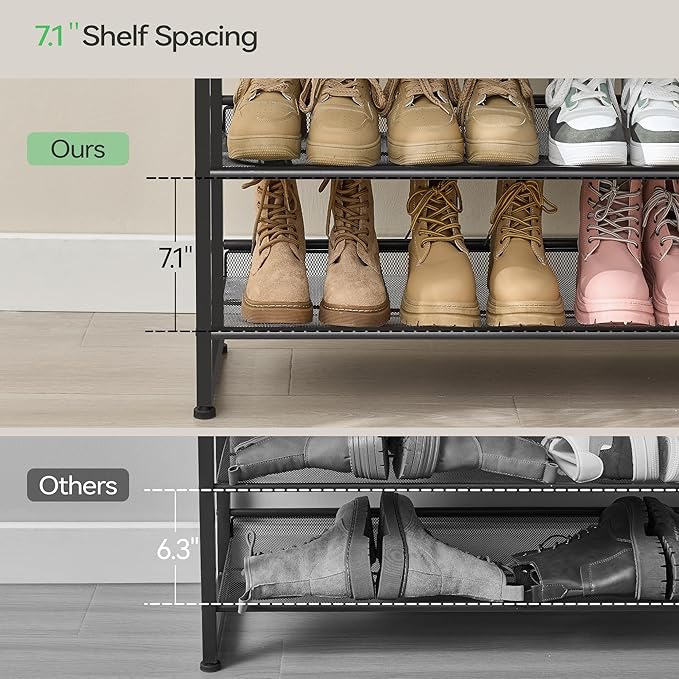 Nunsino Shoe Rack,8 Tier Metal Shoe Organizer,Max Holds 40 Pairs,Heavy Duty Shoes Shelf for Garage, Entryway, Closet,Black