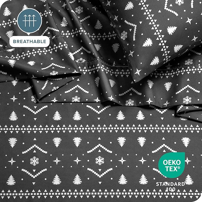 Bare Home Queen - Christmas Sheet Set - Luxury 1800 Ultra - Double Brushed Soft Microfiber - Deep Pockets - Easy Fit - 4 Piece Set - Holiday Bed Sheets (Queen, Winter Alpine)