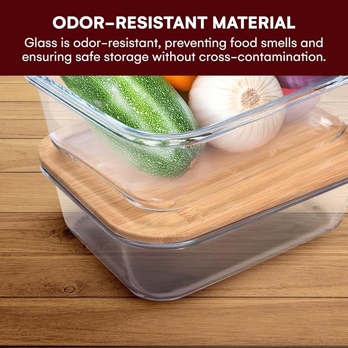 Vdomus Glass Food Storage Containers with Bamboo Lids 36.0oz/1.0L - Stackable Meal Prep Container - Airtight Glass Food Containers - Microwave, Dishwasher Safe - Reusable Lunchbox (Pack of 4)