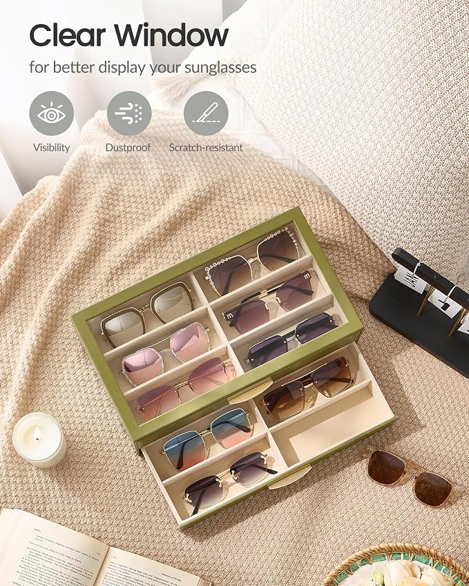 Lolalet Enlarged Sunglasses Organizer for women | Multi Eyewear Storage Box, Eye Glasses Case Display Holder with Clear Lid for Eyeglass Collection