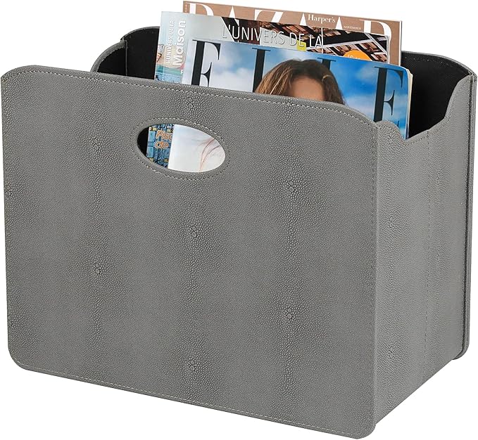 HofferRuffer Magazine Basket Holder, Foldable Magazine Rack, Document File Holder Organizer, File Folder, Newspaper Storage Bin Organizer for Home or Office (Dark Grey Shagreen)