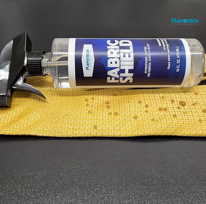 Nanotech Surface Solutions Fabric-Shield Sio2 Ceramic Liquid Repellent for Fabrics, Upholstery, Suede, Wool, Linen Prevents Stains from Wine, Coffee, Juice, Liquids Invisible Coating (16 Oz.)