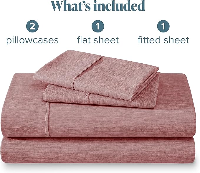 Bare Home King Sheet Set - Luxury 1800 Ultra-Soft Microfiber Double Brushed - Deep Pockets - Easy Fit - 4 Piece Set - Bedding Sheets & Pillowcases (King, Heathered Rosewood)