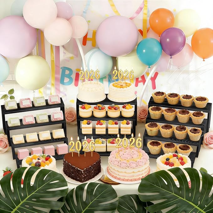 Large 2 Set wood tone Wooden Tiered Display Stands 4 Tier Stackable Pine Wood Display Risers, Suitable for Vendor Events, Cupcake Stands, cake stand Wooden Dessert Table Sets, Vendor Booth Displays,Cosmetic & Perfume Display Tools, Kitchen Spice Storag...
