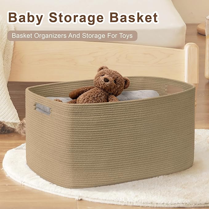 100L Extra Large Woven Laundry Basket Hamper with Handles, Jute | 24"x16"x16", collapsible wicker hamper, storage for dirty clothes, toys, blankets, gifts, living room, bedroom, bathroom