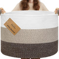 XXXL Large Blanket Basket for Living Room, 21.7" x 13.8" Woven Cotton Rope Laundry Hamper for Pillows, Towels & Toy Storage - Decorative Round Storage Basket with Handles for Nursery, Baby & Dog Toys