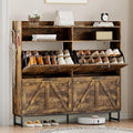 Wodeer Shoe Cabinet Storage for Entryway, Shoe Storage Cabinet with 4 Flip Drawers, Freestanding Narrow Shoe Rack Organizer with Metal Legs, Adjustable Shelves & Open Storage for Foyer, Hallway, Brown