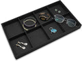 The Display Guys - Stackable Jewelry Tray and Organizer - for Drawers, Dressers, Store Display (8 Compartments, Black Burlap)