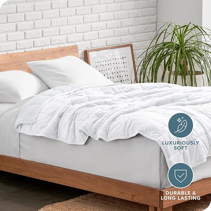 Bare Home Weighted Blanket Twin or Full Size 10lb (40" x 60") - Minky Fleece - Premium Heavy Blanket Nontoxic Glass Beads (White, 40"x60")