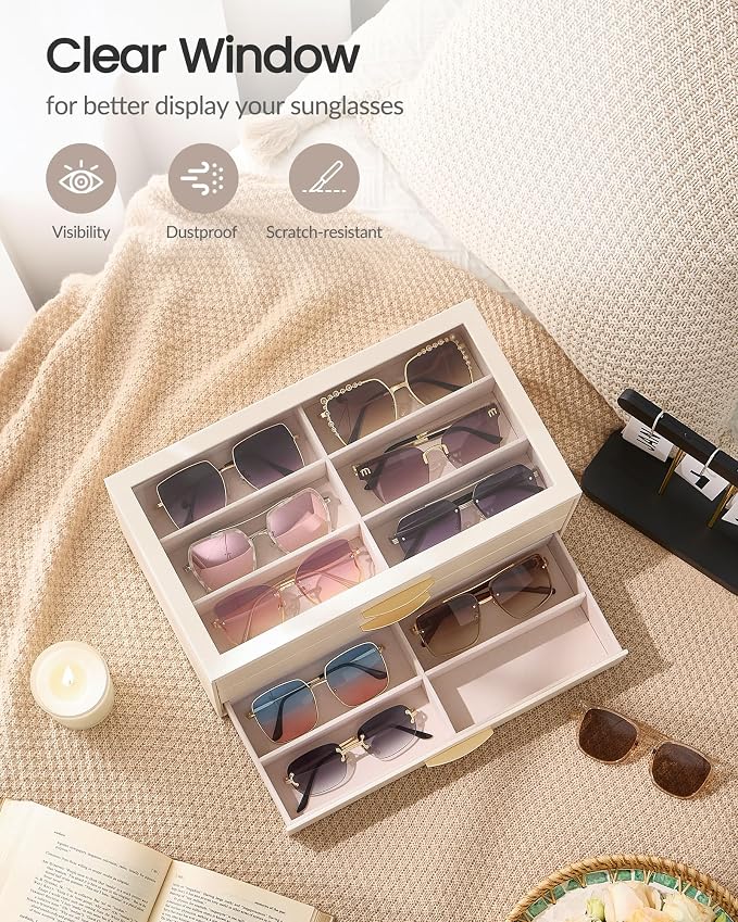 Lolalet Enlarged Sunglasses Organizer for women | Multi Eyewear Storage Box, Eye Glasses Case Display Holder with Clear Lid for Eyeglass Collection