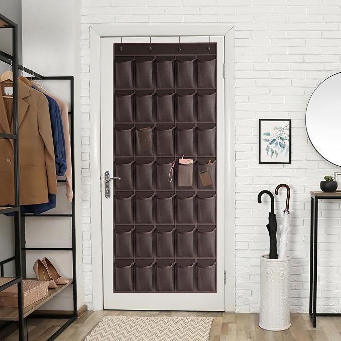WVM Over the Door Shoe Organizer with 35 Breathable Mesh Pockets, Hanging Shoe Organizer for Door with 4 Metal Hooks, Large Capacity Closet Storage for Shoes, Accessories