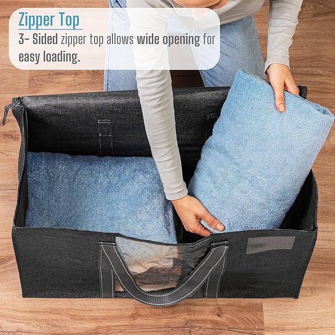 VENO 10 Pack Moving Bags with Clear Window, Heavy Duty Storage Bins with Lid, Around Handles, Tag, Zippers, Extra Large Totes Packing Moving Boxes Supplies for College Dorm Clothes (Dark Gray)