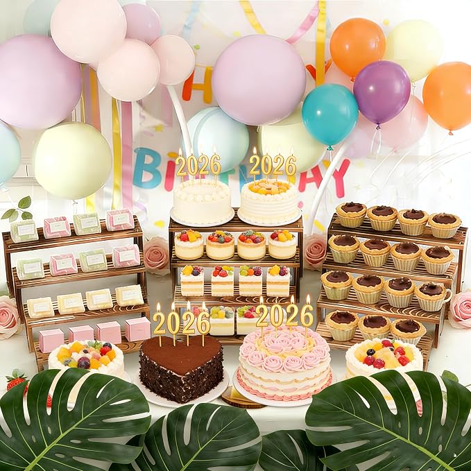 2 Set wood tone Wooden Tiered Display Stands 4 Tier Stackable Pine Wood Display Risers, Suitable for Vendor Events, Cupcake Stands, cake stand Wooden Dessert Table Sets, Vendor Booth Displays,Cosmetic & pantry organizers and storage can organizer, Kitc...