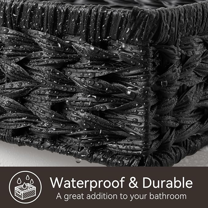GRANNY SAYS Wicker Storage Basket for Shelves, Wicker Basket for Organizing, Shallow Basket, Woven Basket for Pantry Storage, Black, 1-Pack