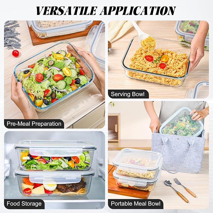 LOVYANXUE 2Pack 9.8 Cups/ 78 Oz Large Glass Food Storage Containers with Lids, Glass Meal Prep Containers with Airtight Lids - BPA Free, Leakproof, Ideal for Food Storing/Serving, Microwave/Oven Safe