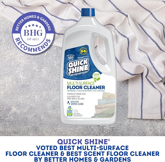 Quick Shine Multi Surface Floor Cleaner 64oz, Ready to Use-Streak Free-No Rinse, Use on Hardwood, Laminate, Luxury Vinyl Plank & Stone, Use in Spray Mops & Vac Mops, Safer Choice Cleaner