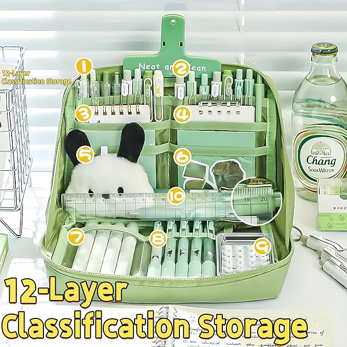 Kawaii Cute Aesthetic Pencil Case - Large Capacity Canvas Pen Pouch Bag (Black)