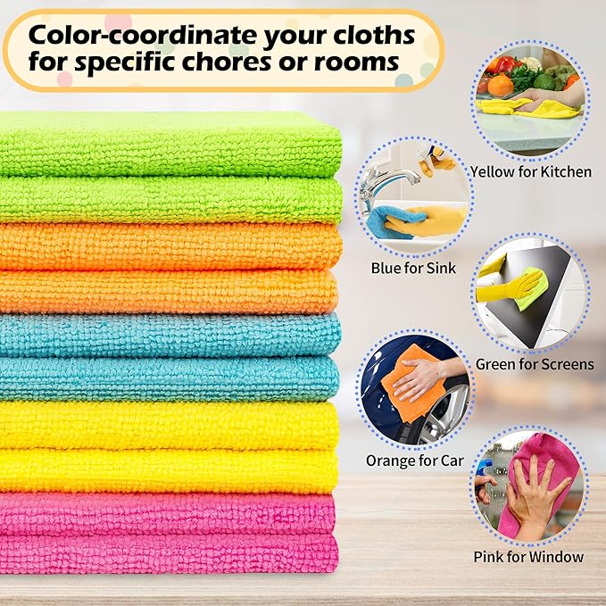 FIXSMITH Microfiber Cleaning Cloth - Pack of 8, Size: 12 x 16 in&FIXSMITH Microfiber Cleaning Cloth, 20 Pack Cleaning Rags, Cleaning Towels for Housekeeping