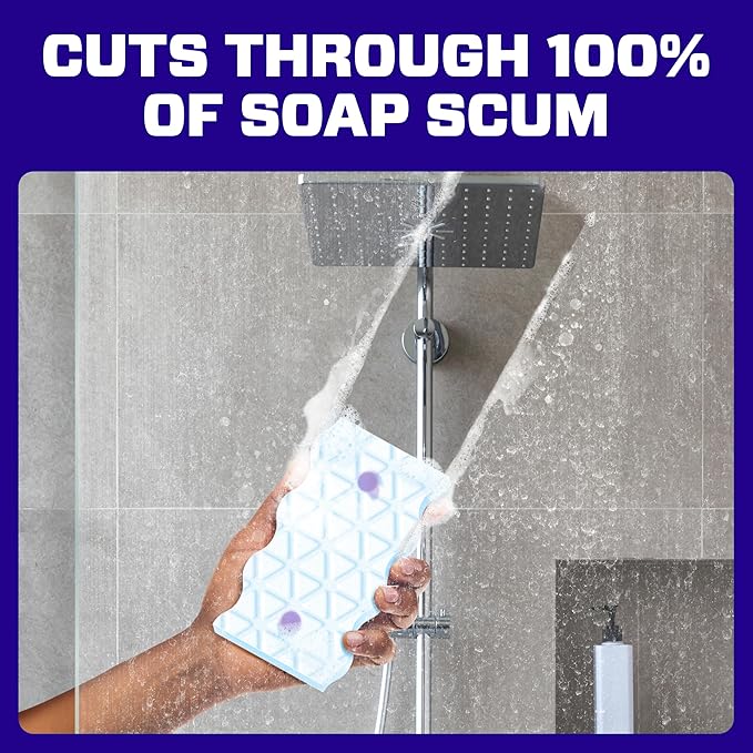 Mr. Clean Magic Eraser Sponge, Bathroom Cleaner, Shower Cleaner, Tub Cleaner, Soap Scum Remover, Bathroom Cleaning Supplies, Dawn Cleaning Power with Febreze Lavender Scent, 2 in 1 Bath, 7ct