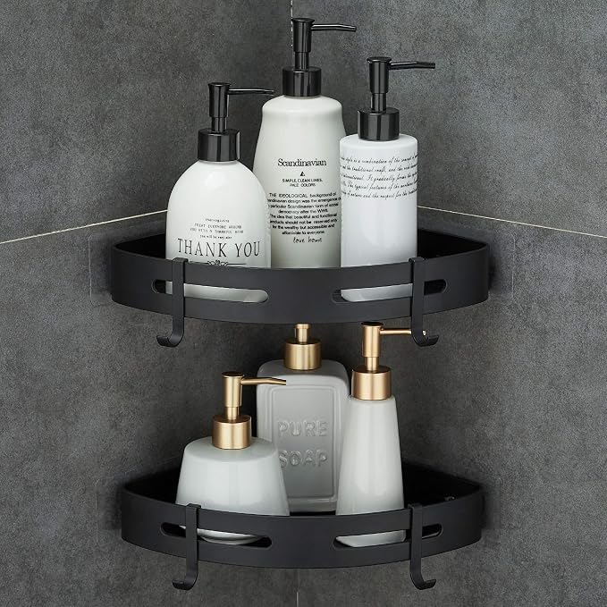 Adhesive Corner Shelf Bathroom Shower Caddy Organizer for Kitchen Toilet No Drilling 2-Tier Bathroom Corner Shelves Shower Caddies