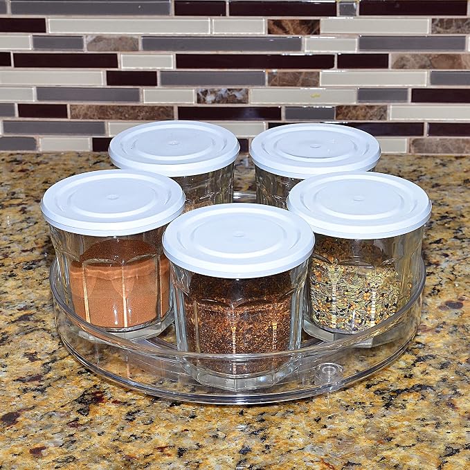 Lazy Susan Rotating Kitchen Turntable Food Storage Spinning Organizer Container for Countertop, Cabinet, Pantry, Fridge, Cupboard, Vanity, Office, Baking Supplies, Spices, Condiments - 10.5" Clear