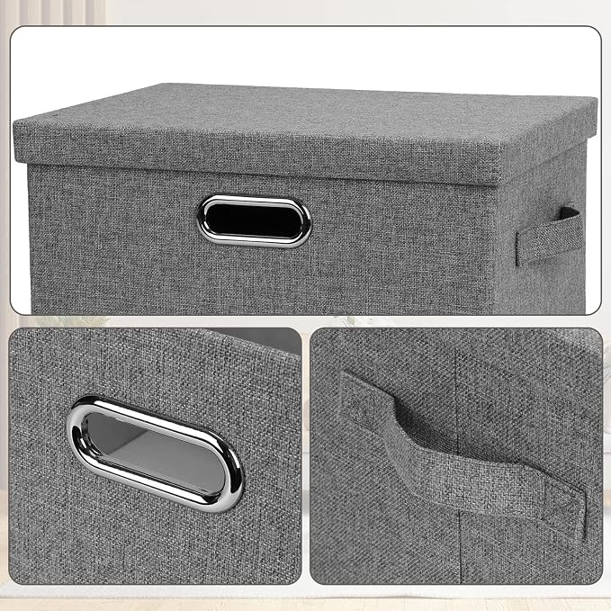 Graciadeco Medium 15" 21 Quart Collapsible Stackable Storage Bins with Lids, 3 Packs Grey Foldable Fabric Closet Boxes Heavy-duty Linen Cube Baskets Container for Bedroom Office (15 x 11 x 8)