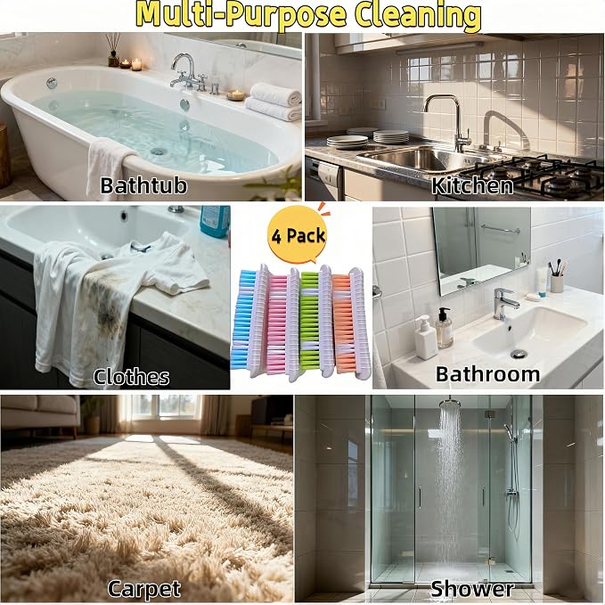 Scrub Brush Heavy Duty Scrub Brushes Scrubbing Cleaning Brush Set | 4 Pack Scrub Brush for Cleaning with Stiff Bristle Deep Cleaning Brushes for Bathroom, Floor, Shower, Carpet, Bathtub
