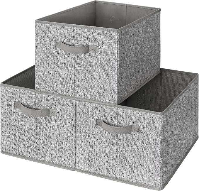 GRANNY SAYS Closet Storage Bins, Storage Baskets for Organizing, Fabric Storage Bins with Handles, Clothing Storage Containers for Organization Wardrobe, Gray, Large, 3-Pack