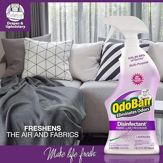OdoBan Ready-to-Use Disinfectant and Odor Eliminator, Made in the USA, Lavender Scent, 32 Ounce Spray Bottle
