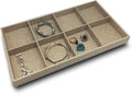 The Display Guys - Stackable Jewelry Tray and Organizer - for Drawers, Dressers, Store Display (8 Compartments, Beige Burlap)
