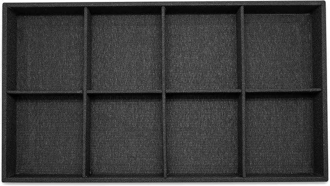 The Display Guys - Stackable Jewelry Tray and Organizer - for Drawers, Dressers, Store Display (8 Compartments, Black Burlap)