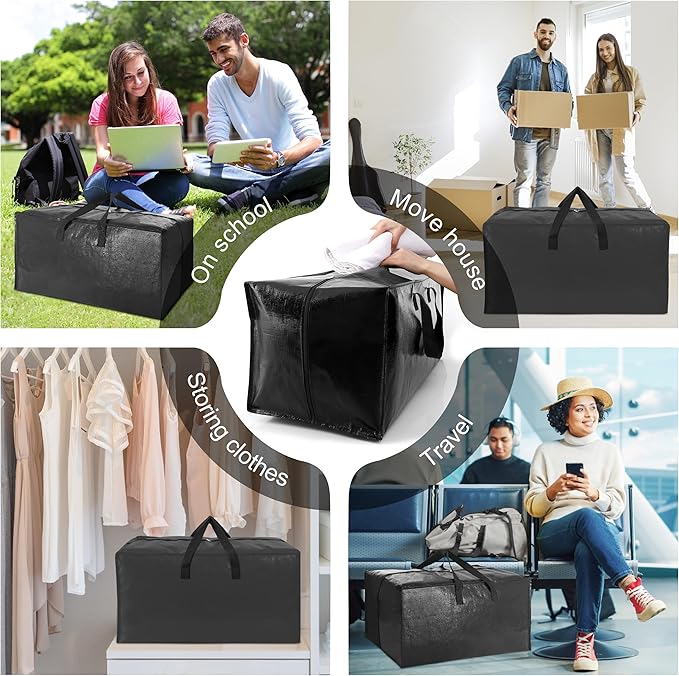 VELVETSURE 6 Pack Heavy Duty Large Moving Bags W/Backpack Straps - Strong Handles & Zippers, Storage Totes, Fold Flat, Alternative to Moving Box and Storage Bin, Semi-Transparent+Blue+Black