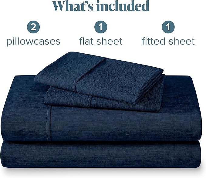 Bare Home King Sheet Set - Luxury 1800 Ultra-Soft Microfiber Double Brushed - Deep Pockets - Easy Fit - 4 Piece Set - Bedding Sheets & Pillowcases (King, Heathered Dark Blue)