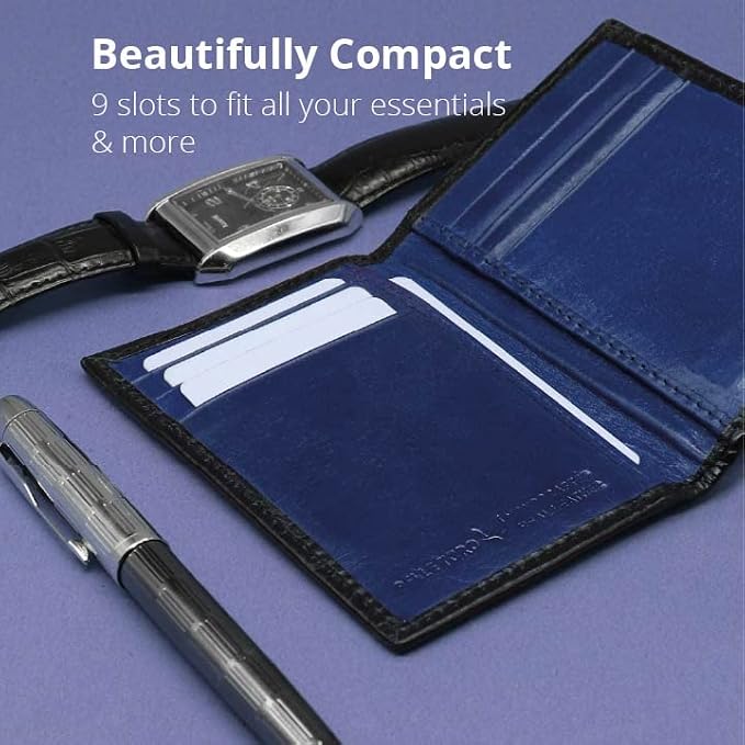 Minifold Men's Slim Leather Wallet with RFID Blocking Contactless Handmade, Minimalist and Slim, in Gift Box for Men