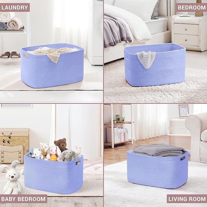 45L Small Woven Laundry Basket Hamper with Handles, Blue Purple | 18"x14"x11", collapsible wicker hamper, storage for dirty clothes, toys, blankets, gifts, living room, bedroom, bathroom