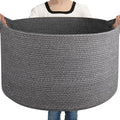 OIASKET Large Woven Baskets for Storage, 23.6" x 23.6" x 14.6" Blanket Storage Living Room, Baby Toy Basket for Clothes, Pillows, Towels, Shoe Basket for Entryway (Dark Grey)